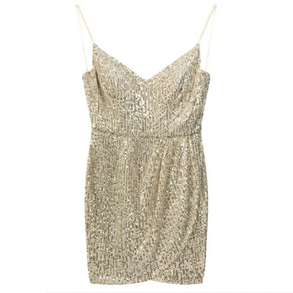 B Darlin‎ Sequin Faux Wrap Mini Dress NEW V Neck Spaghetti Strap Silver 9/10
